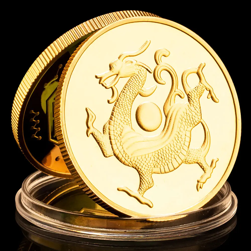 The Four Mythical Creatures of Ancient Times Azure Dragon Collectible Silver Gold Plated Souvenir Coin Commemorative Coin