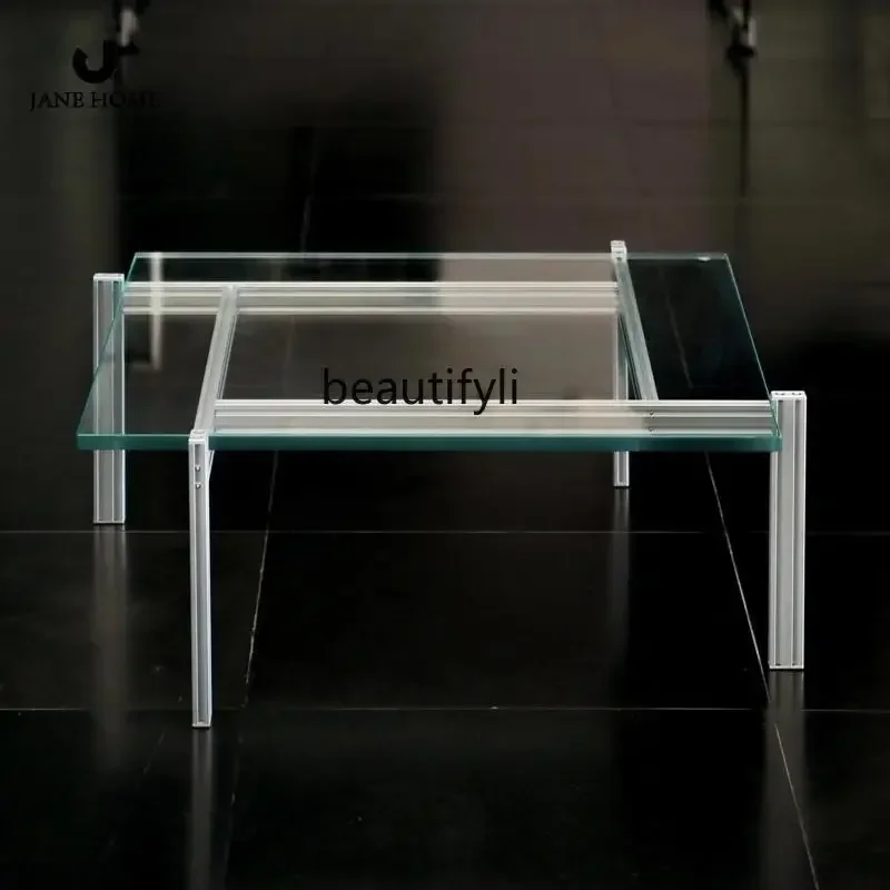 

yj57 c06 Aluminum Profile Coffee Table Creative Minimalist Glass Square Table Small Apartment Living Room Sofa Side Coffee Table