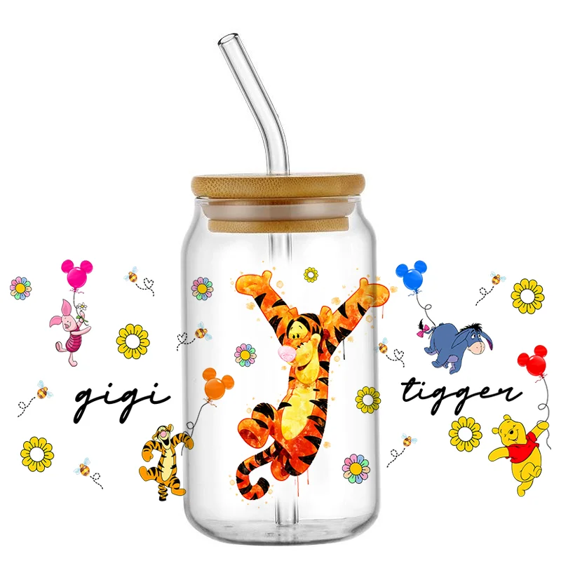 popular Winnie bear and friends iPattern Designs UV DTF 3D Sticker for 16oz Libbey Cup Self Adhesive Rabbit Elf Cup Wraps