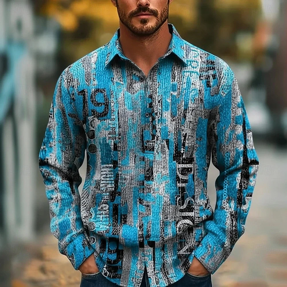 

Men's plus Size Abstract Art Oil Painting 3D Print Long Sleeve Button-Up Collared Shirt Casual Daily Spring Autumn Fashion