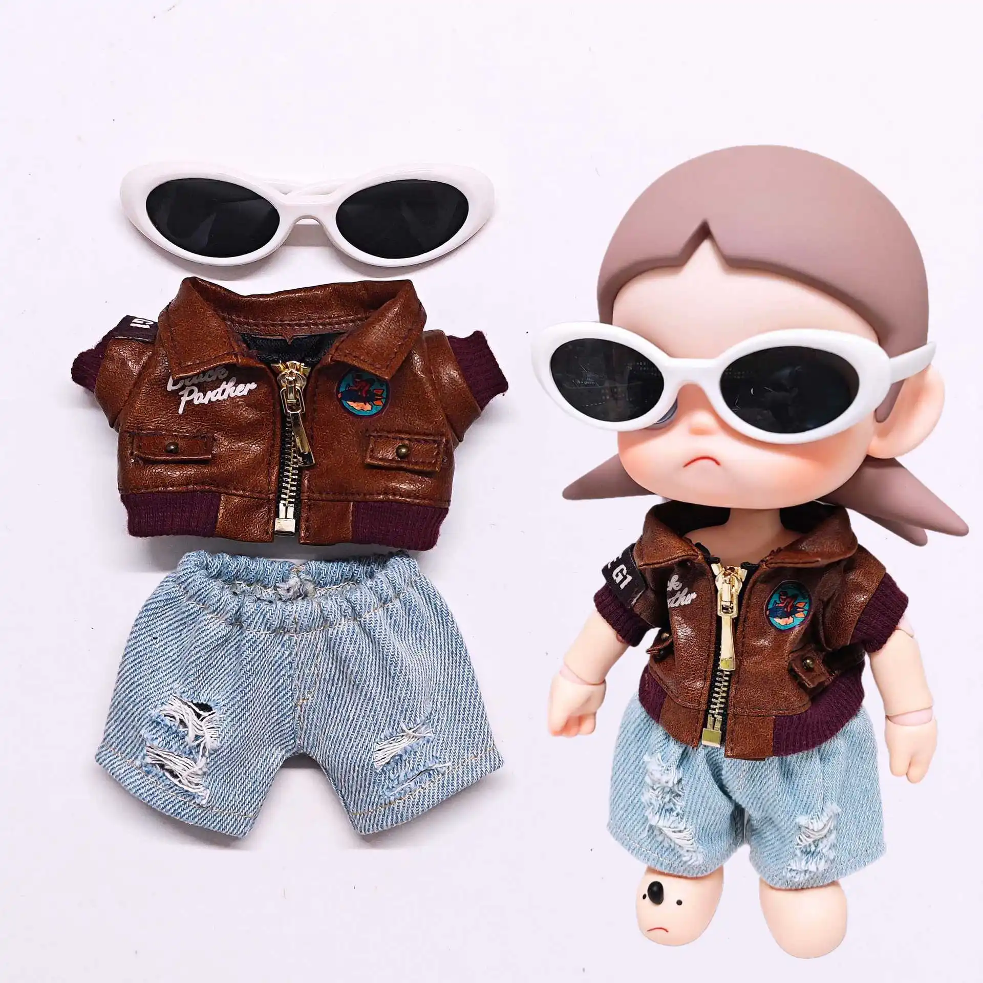 لملابس دمى Zsiga 2026 مجموعة جديدة عصرية رائعة باللون الأبيض والأحمر والبني 1/8 فستان بفيونكة نظارات جينز هدية تزيين الحفلات