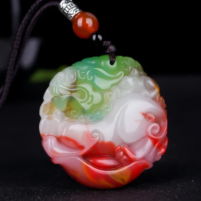 

Натуральный цвет нефритовый двусторонний кулон Kirin ожерелье Pixiu Charm Jadeite ювелирные изделия резной амулет удача подарки для мужчин