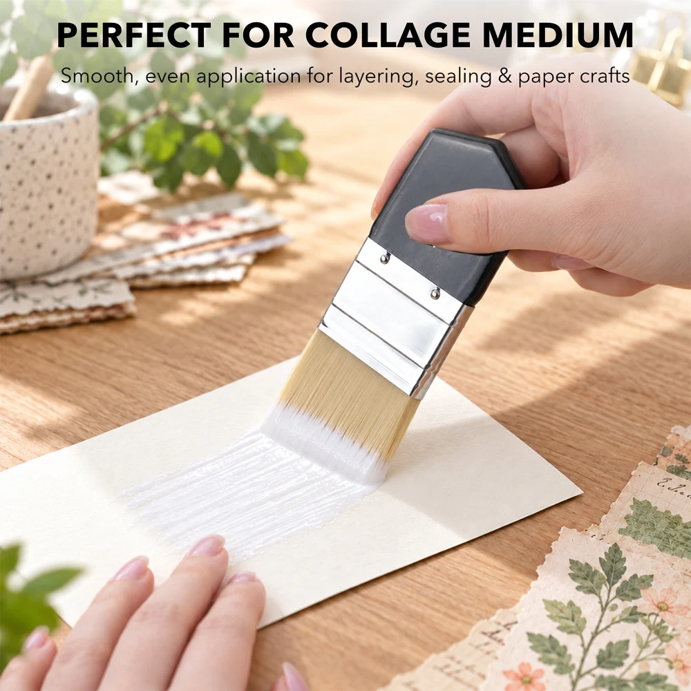 1-3pcs Collage Brush Set 0.75/1.25/1.75 Inch Soft Nylon Bristle Flat Brushes for Collage Medium, Decoupage, Scrapbooking, Mixed