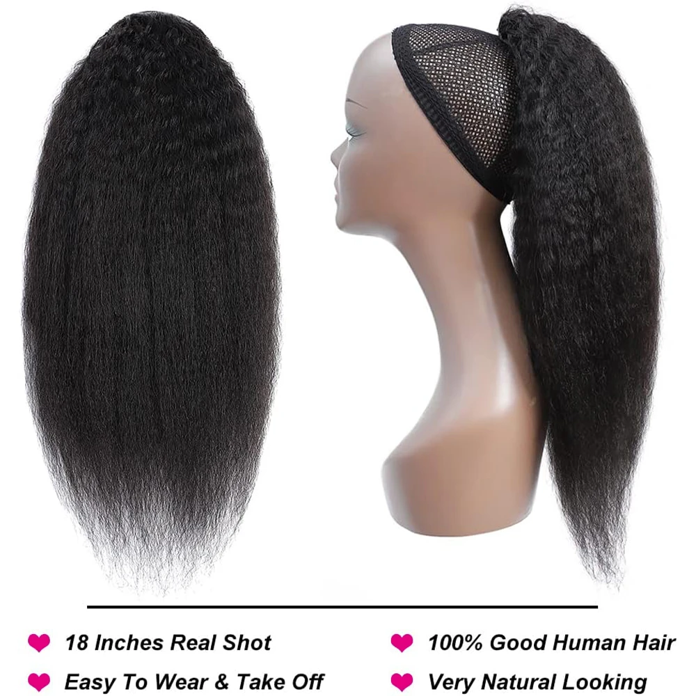 Long Kinky Straight Ponytail Extension Drawstring Wrap Around Clip In Ponytails Natural Black Thick Kinky Straight Ponytail Hair