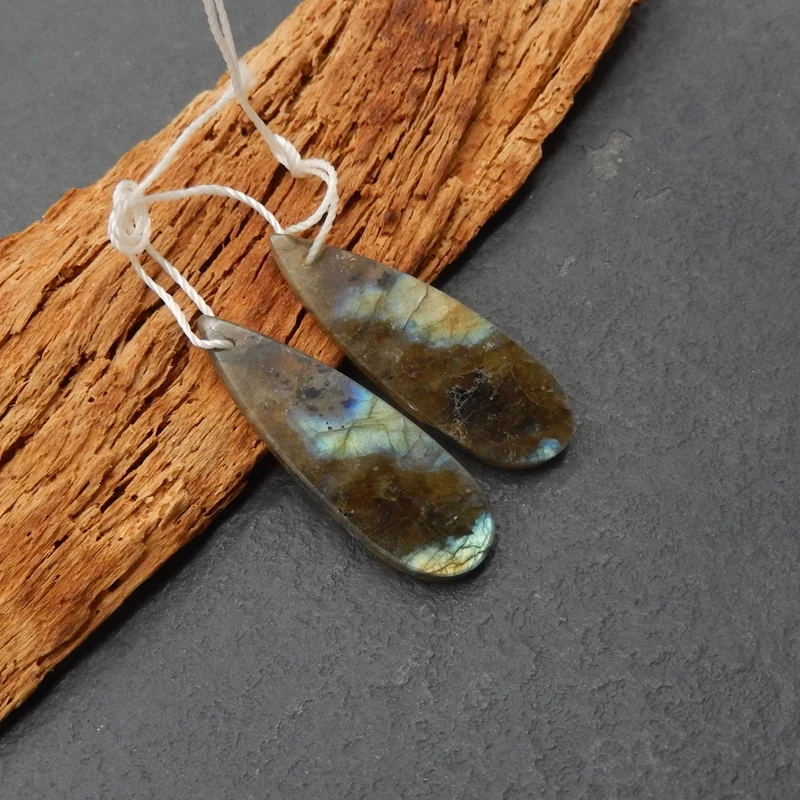 2 قطعة مكونات الدمعة اللابرادوريت الطبيعية جريئة الذهب الأزرق شيلر فرقعة الملمس للمجوهرات اليدوية الحرف اليدوية #4