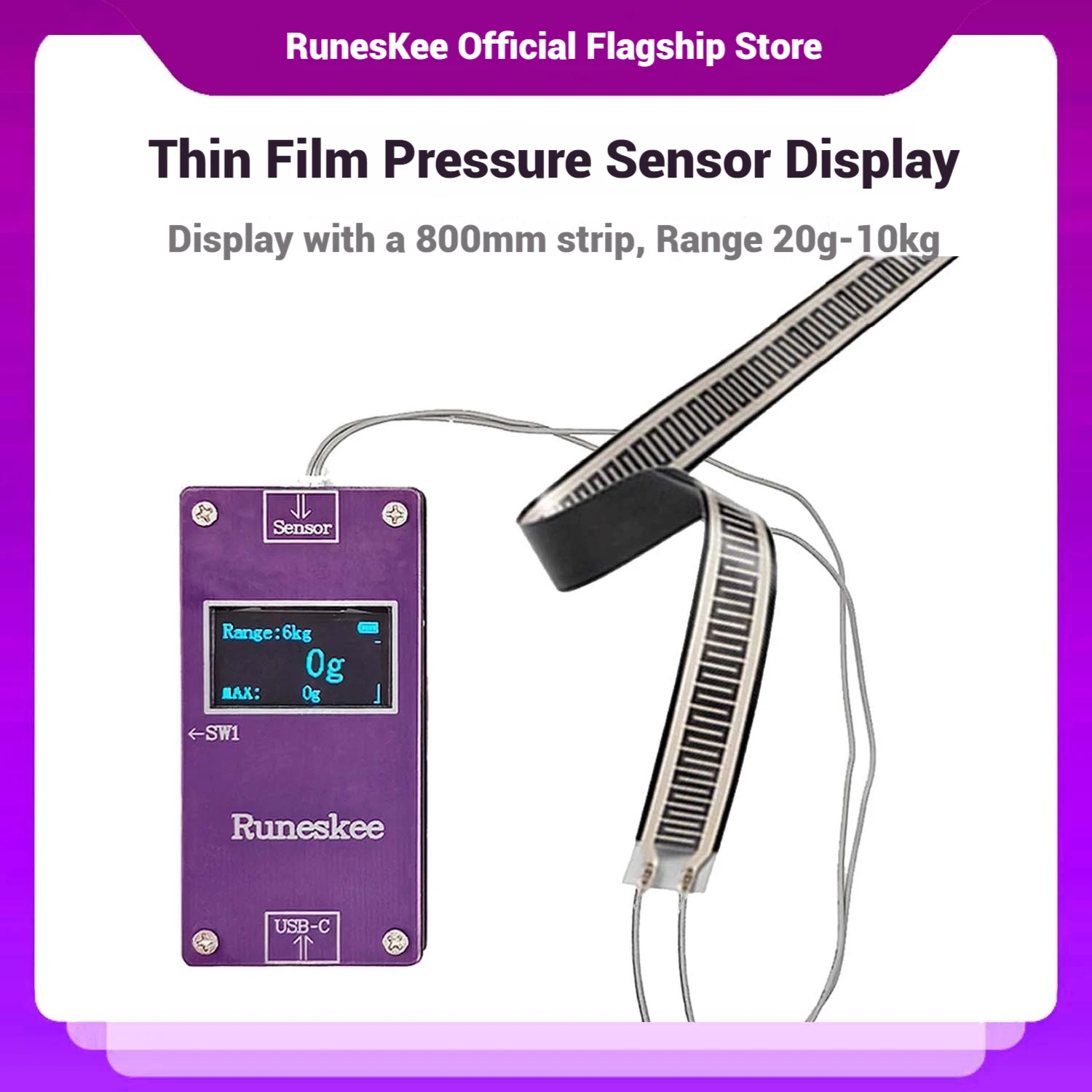 

10kg 800mm Strip with Digital Thin Film Pressure Sensor Display CMCU-05A Pressure Transmitter Module DIY Transducer