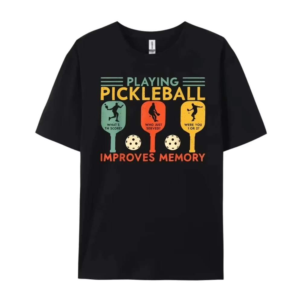 2027 New Playing Pickleball Improves Memory Funny Pickleball Player Graphic T-shirt Men Women Humor Vintage T-shirts Men's Tee