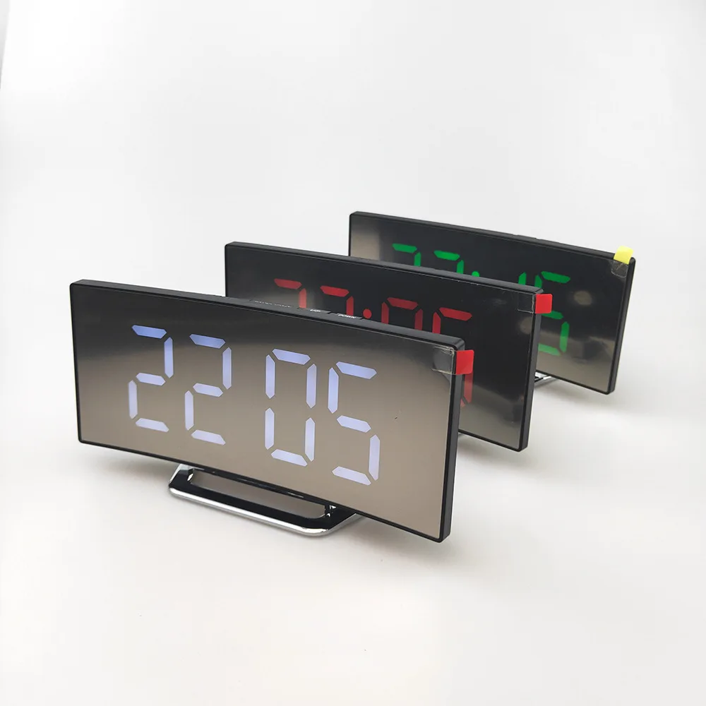 Creative curved electronic clock, large screen, LED mirror, silent alarm clock