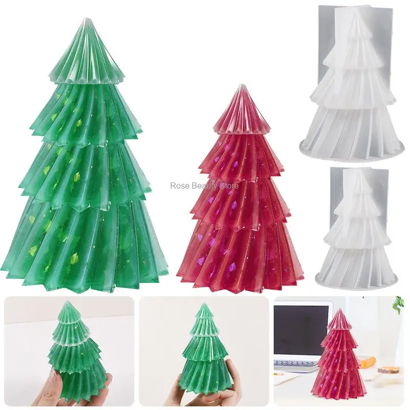 Molde de silicona de árbol de Navidad 3D, Kit de fabricación de velas de Navidad DIY, jabón hecho a mano, yeso, resina, herramientas para hornear,