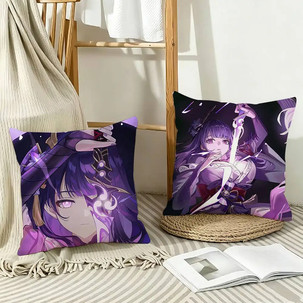 Thunder Samurai R-Raiden Shogun Pillow Case Pattern Printed Pillowcase For Living Room Sofa Cushion Cover