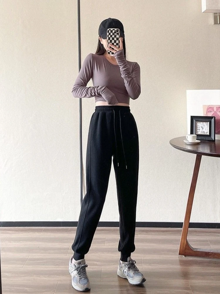 2026 Spring Summer Women Cotton Thin Gray Harem Sweatpants Quick Dry Loose Elastic Cuffed Slim Fit Casual Joggers New