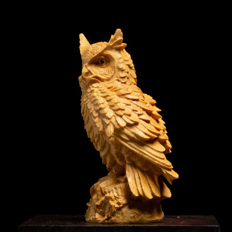 Boxwood 9cm 11cm 13cm Owl Sculpture Solid Wood Animal Statue Living Room Decoration Nighthawk Home Decor