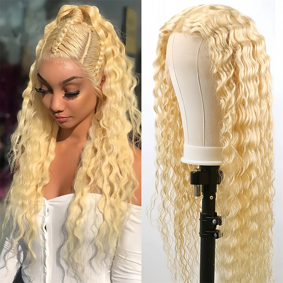 200 Density Blonde 613 Colored Brazilian Hd Lace Frontal Curly Wig Lace Front 100% Human Hair Deep Wave Wigs on Clearance Sale