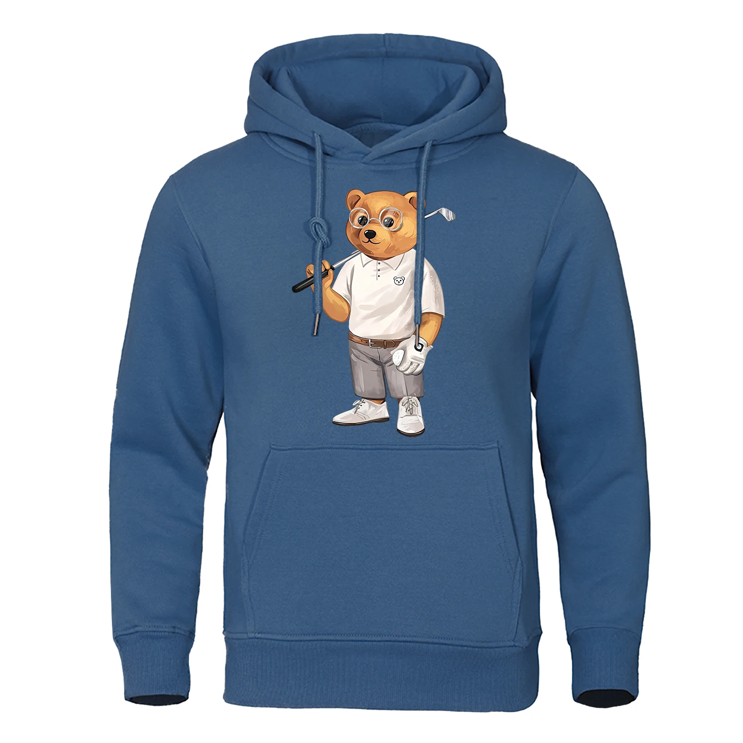 Mr. Bear With a Club In The Street Clothes Mens Hip Hop Loose Hoodies Warm Crewneck Hoody Crewneck Pullover Streetwear Man