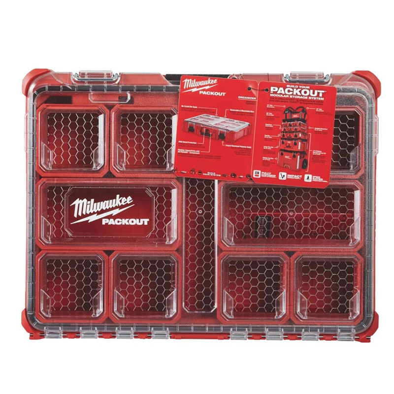 Milwaukee 48-22-8431 10-Compartment Durable PACKOUT Low-Profile Portable Stackable Tool Box