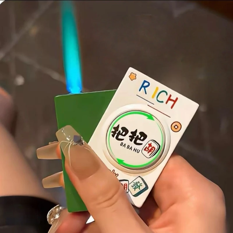 New Metal Poker Turntable Inflatable Lighter Windproof Jet Flame Butane Fun Decompression Lighter Cigarette Accessories Gift