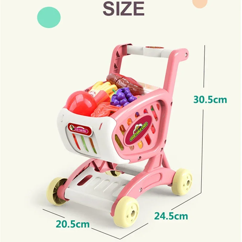15個入り子供用教育玩具セット、スーパーマーケットショッピングカート、トロリー付き、食べ物を切る遊び、フルーツごっこ遊び、女の子向け