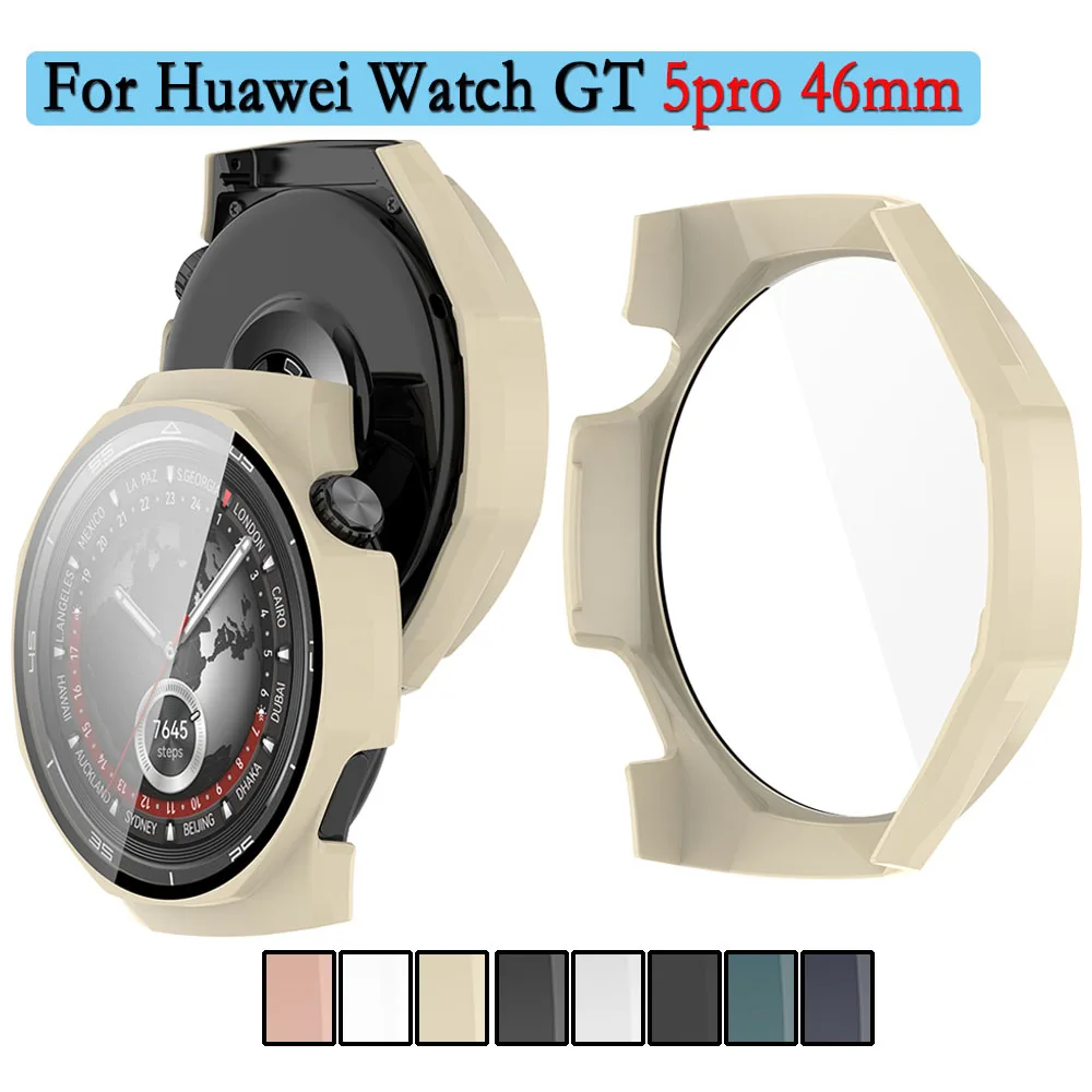 화웨이 워치 GT 5pro 용 시계 케이스, PC 보호 쉘, 강화 유리 필름 포함, 2 인 1 시계 커버 액세서리, 46mm