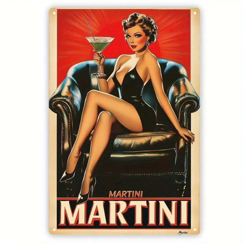 Vintage Martini Metal Wall Art Sign -  Retro Style Decor for Home Bar, Club, or for Man Cave, Unique Gift for Enthusiasts, Room