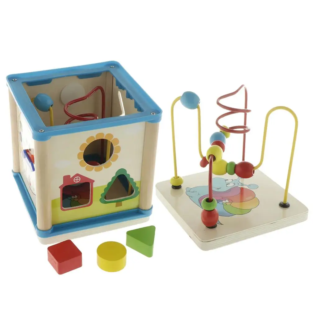 Kids Activity Wooden Bead Maze Shape Sorter Multi-Function