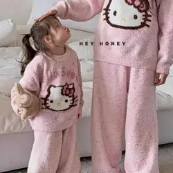 Hello Kitty Sanrio Hot Girl Pajamas Cinnamoroll Kawaii Child Casual Clothing Flannel Suit New for Autumn and Winter Cartoon Gift