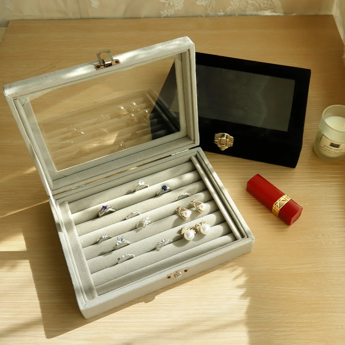 Jewelry Storage Box Earring Ring Jewelry Display Box Jewelry Classification Dustproof Transparent Flip Lid Jewelry Bo