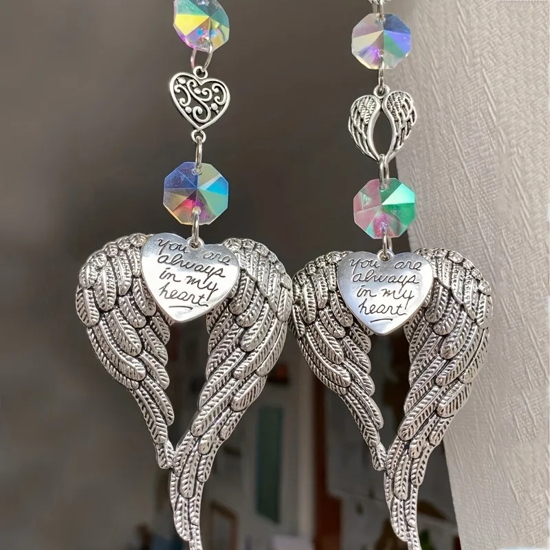 2/3pcs Angel Wing Suncatcher Ornament Clear Crystal Memorial Gift Creative Auto Rearview Mirror Accessory
