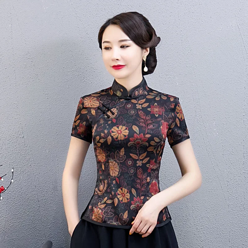 Plus Size Vintage Women Shirt M-5XL Chinese Style Cheongsam Blouse Summer Qipao Dress Mandarin Collar Gown Lady Clothing Vestido