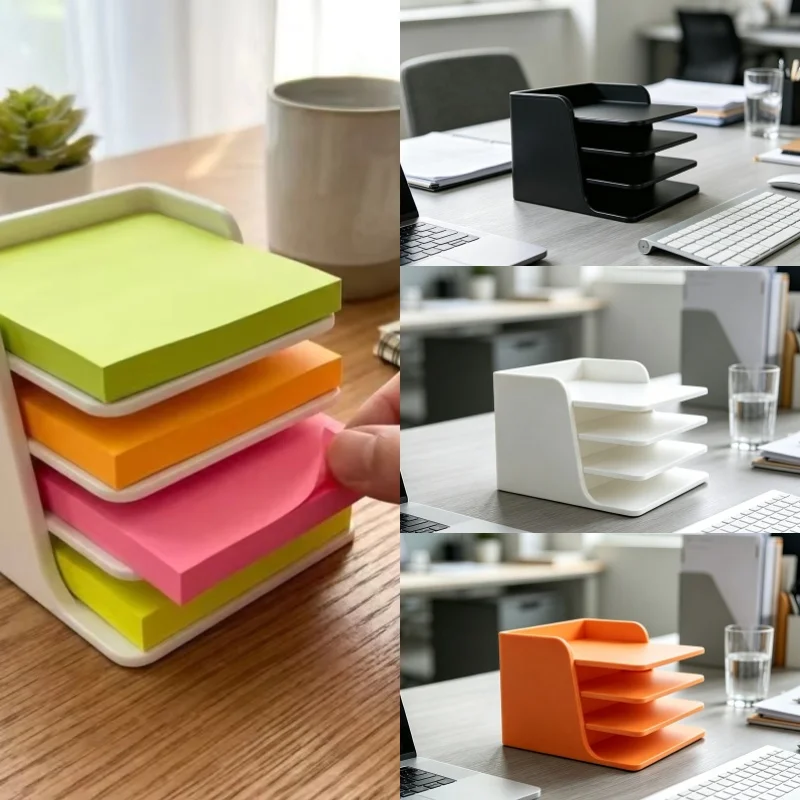 3D Printing Memo Pad Holder Minimalist Stackable Sticky Note Holder Layer-Divided Stable Base Note Storage Box Plastic Home Use