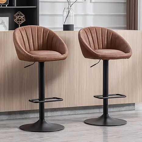 2 sets of bar stools, fabric bar chairs with adjustable legs, kitchen high chairs, bar stools with footrests, bar/kitchen, Marro