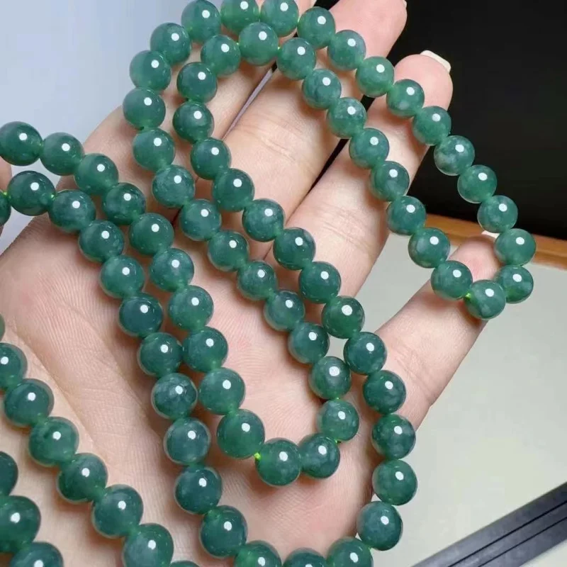 Factory Natural A- Level Jade 108 7mm Long Chain Blue Water Multi-Circle round Beads Bracelet Necklace