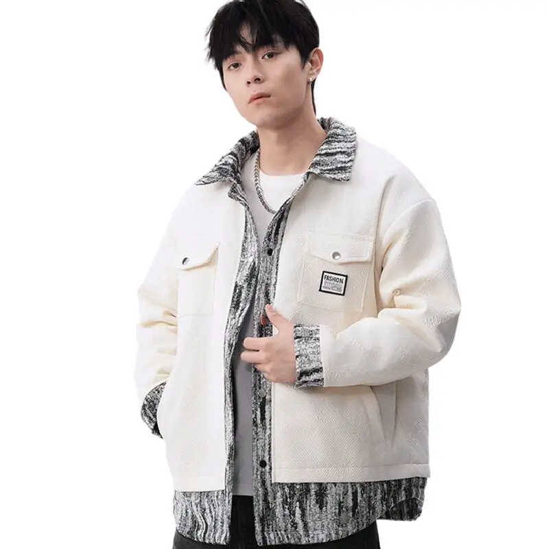 

Мужская бейсбольная куртка, стеганая хлопковая рабочая одежда, стильное пальто с открытой передней частью, зимняя теплая повседневная уличная винтажная бейсбольная куртка