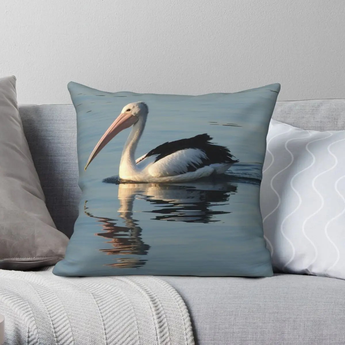 

Pelican Sunrise On The Bay Square Pillowcase Polyester Linen Velvet Printed Zip Decor Pillow Case Home Cushion Cover 18"