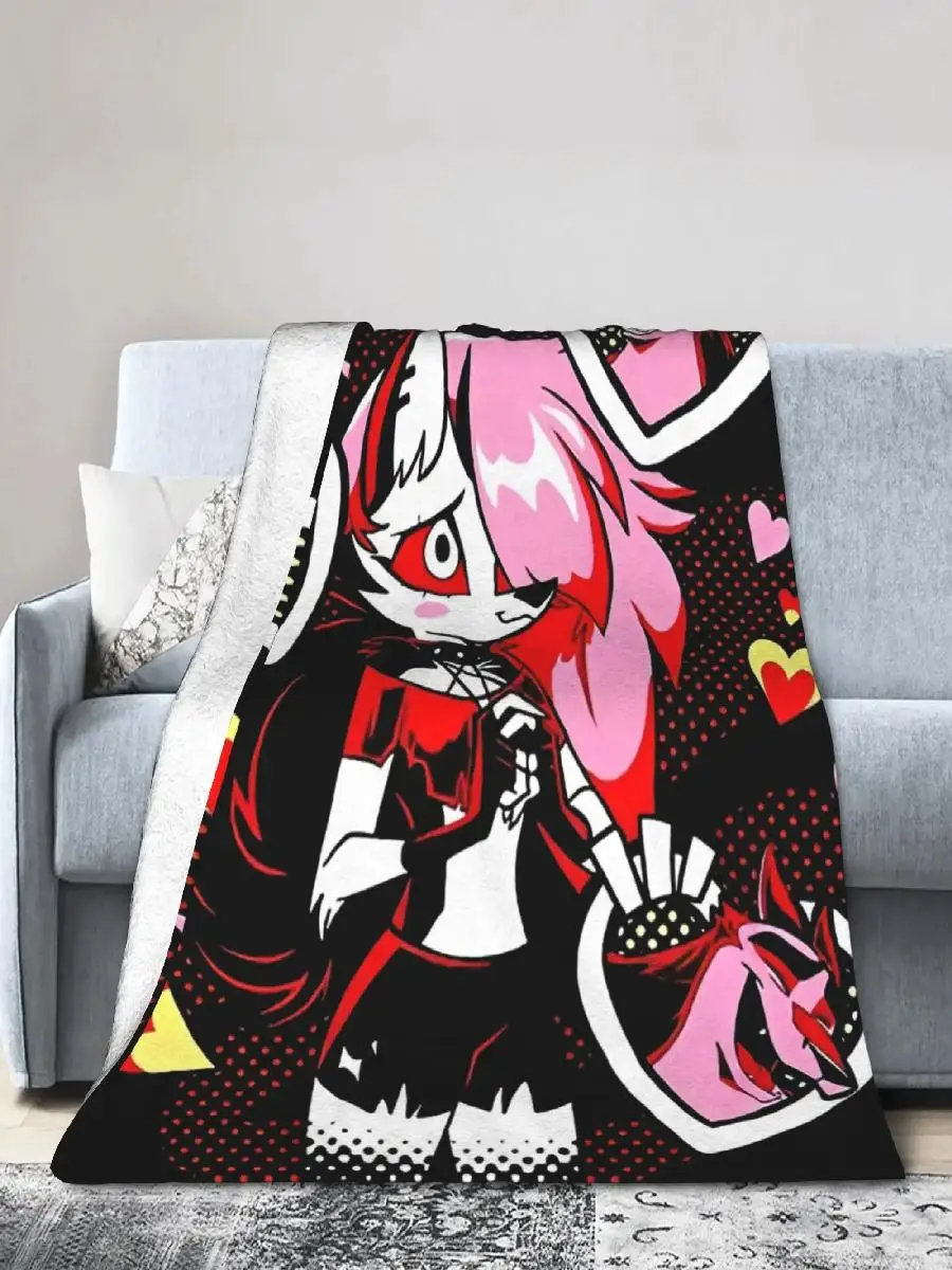 Helluva Boss Loona Knitted Flannel Throw Blanket Soft Warm Bedspread for Travel Airplane Home Use