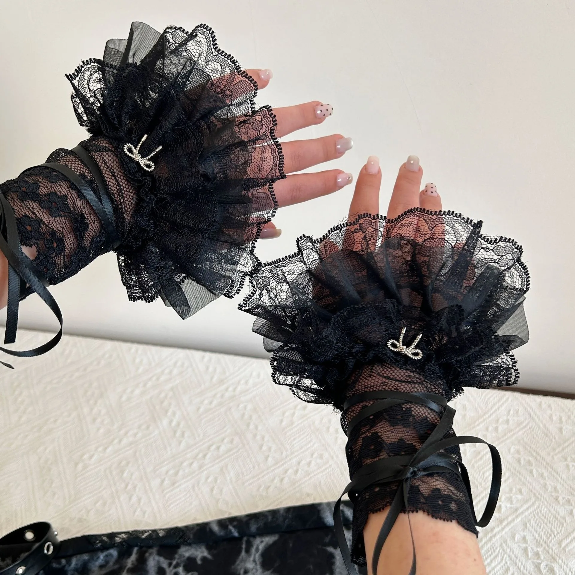 Leg Warmers Arm Sleeves Lace Calf Summer Thin Mesh Women Slouch Socks Bow Subculture Lightweight Polyester Spandex Multicolor