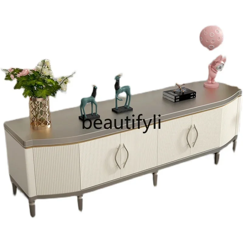 

Champagne-colored Coffee Table and TV Cabinet Set, Living Room Solid Wood Storage Cabinet, Light Luxury TV Cabinet