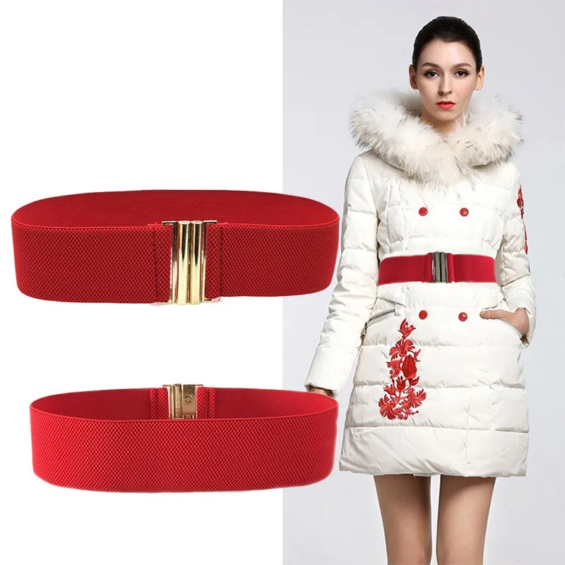 Fashion Elastic Wide Belt For Women Black Corset Belt Metal Buckle Lady Cummerband Stretch Waistband Female Coat Dress Accessory