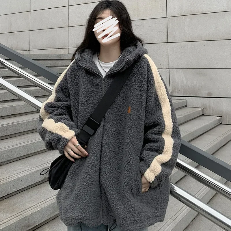 VIPOL Lamb Wool Plush Zip Up Hoodie Women Thick Warm Fleece Hooded Jackets 2023 Winter Korean Fashion Streetwear Ladies Overcoat