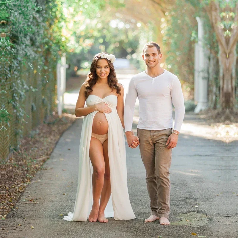 Vestido de gasa con cuello en V para sesión de fotos, accesorios de fotografía de maternidad a la moda, ropa Maxi para embarazadas