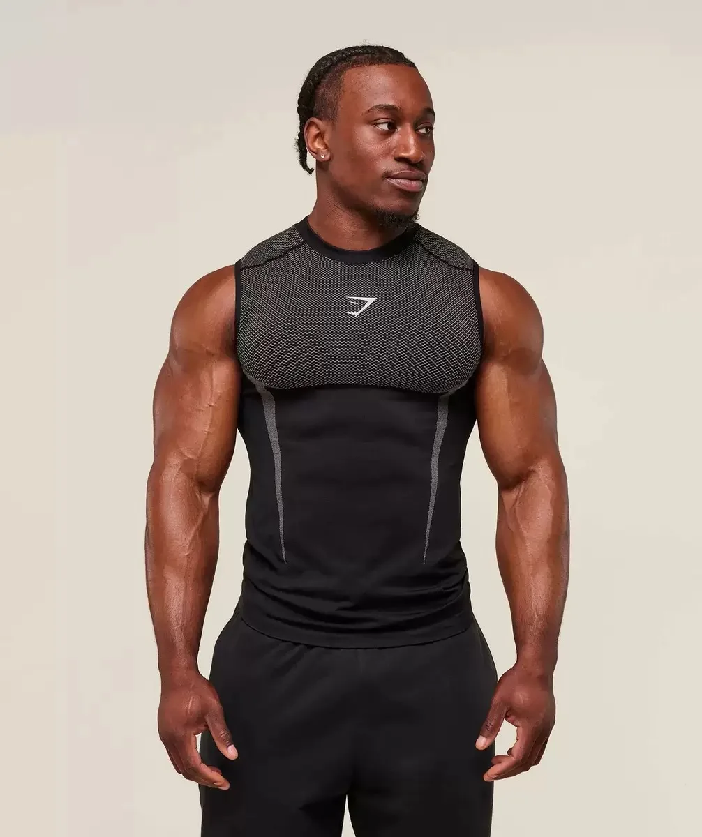 GYMSHARK Fitness Men's Top Casual Breathable Tight Clothes Running Training Sleeveless Muscle Shark Speed Drying Round Neck