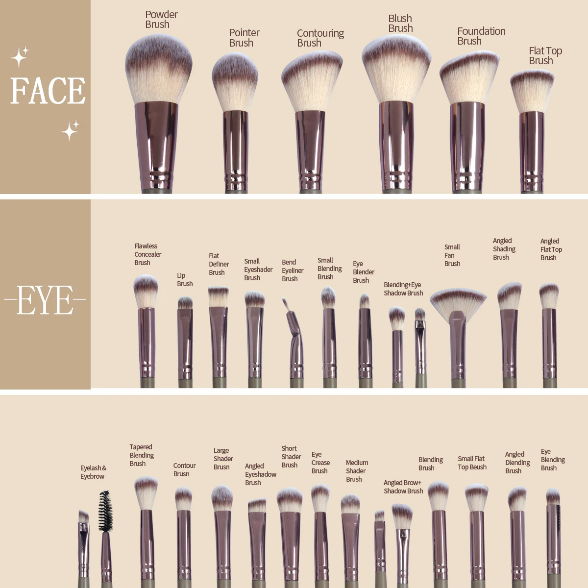 Professional Makeup Brush Set 30pcs Foundation Concealers Eye Shadows Powder Blush Blending Brushes Beauty Tools with Bag Kit