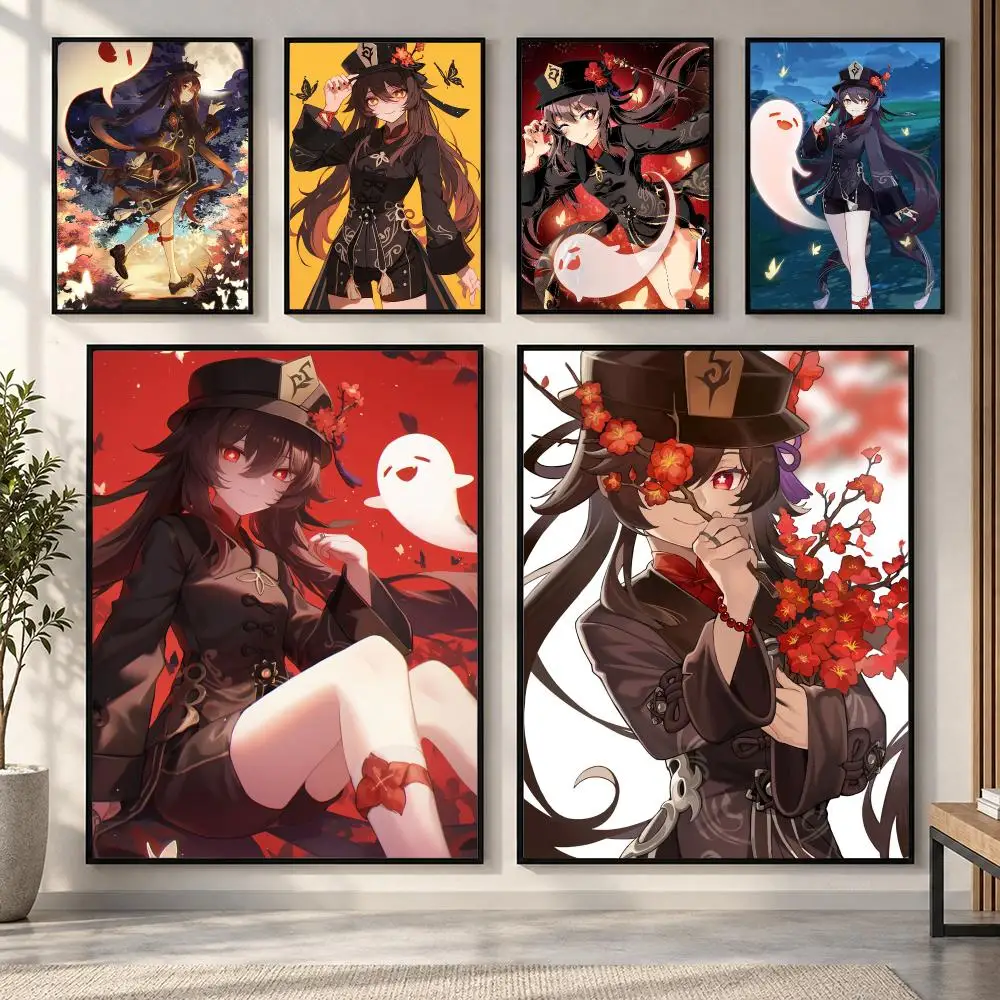 Genshin Impact Hu Tao Poster HD art sticky wall waterproof home living room bedroom bar aesthetic decoration