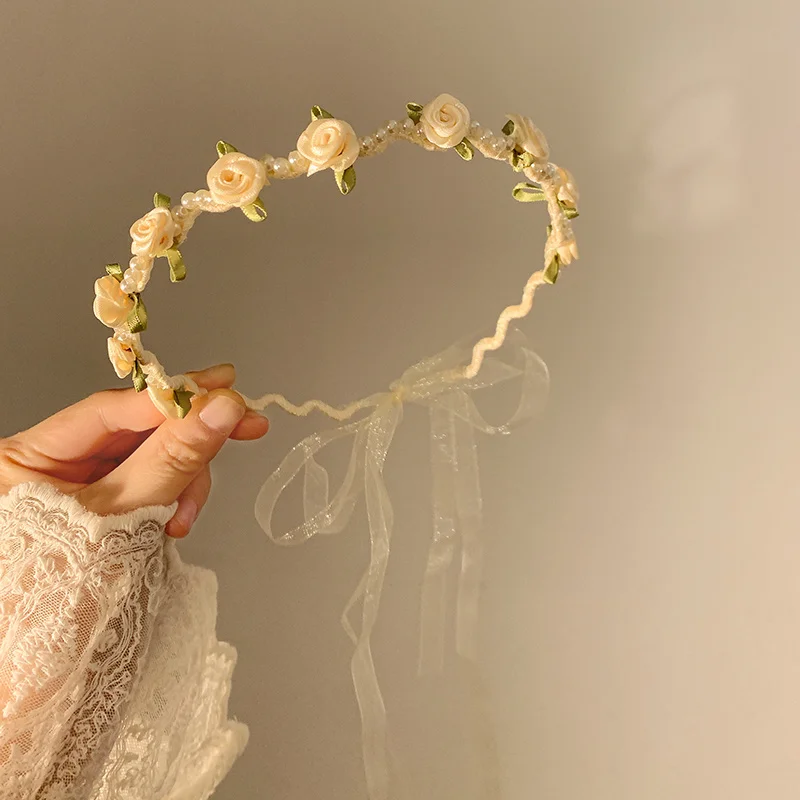 Bandeau de cheveux à fleurs perlées, cerceau de cheveux rose romantique, bandeau exquis, vêtements de sauna de demoiselle d'honneur, bandage rose blanc nickel é, accessoires