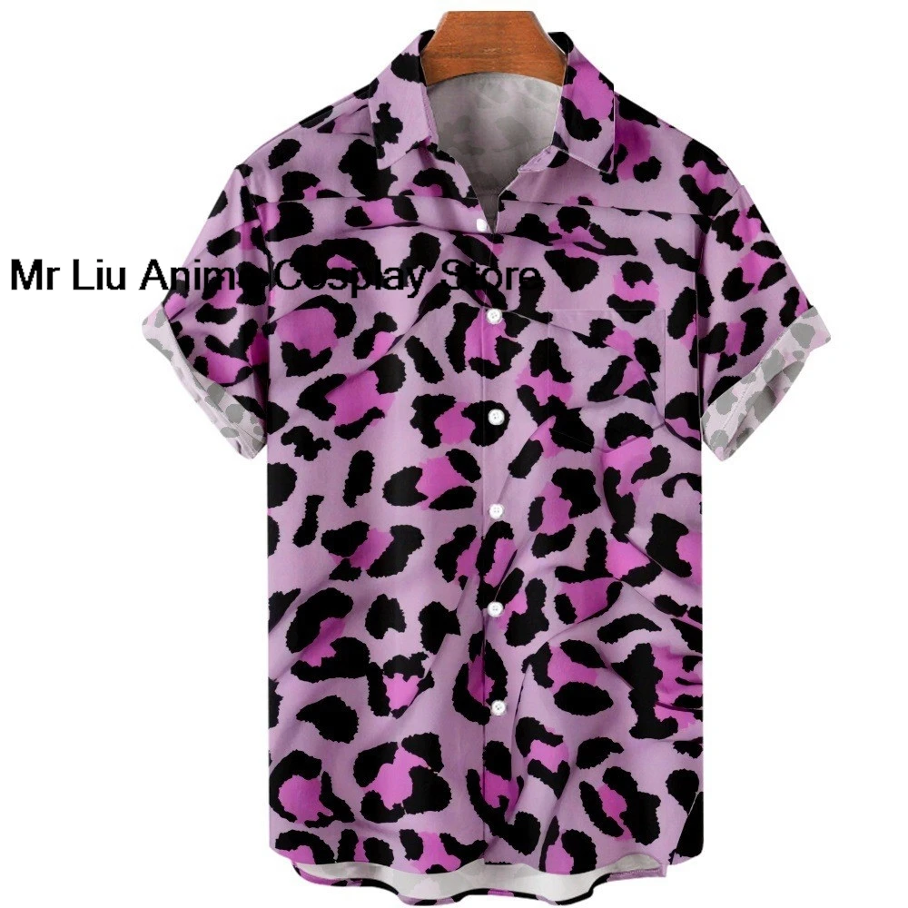 3D Harajuku Luxury Leopard Print 3D Print Men Single Breasted Shirt Casual Women Blouse Short Sleeve Summer Flip Collar Shirts