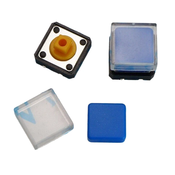 12*12*7.3 Three Pieces B3F Tactile Switch Square Head Blue Cap + Transparent Shell + Button