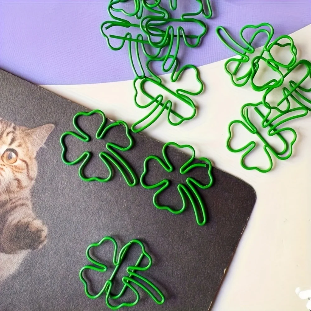 9pcs INS Style Paper Clips Lucky Four-Leaf Clover Bookmark Aesthetic Novelty Shape Clips for Scrapbooking Gift & Journal Decor