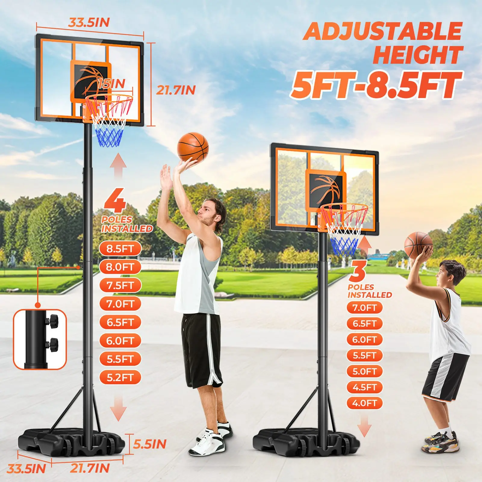 

Баскетбольное кольцо 5-8 футов, регулируемая высота, ПК, небьющиеся портативные баскетбольные ворота для планшета, уличное баскетбольное кольцо, 15%