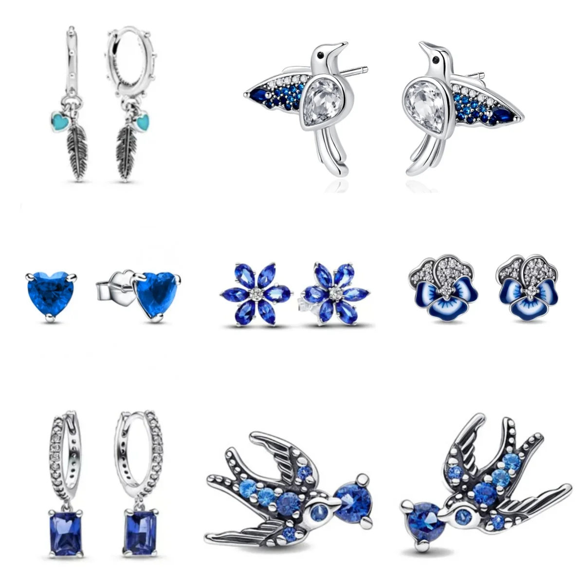 European 925 sterling silver hummingbird daisy love elephant earrings,women's high-end luxury earrings, charming fashion jewelry