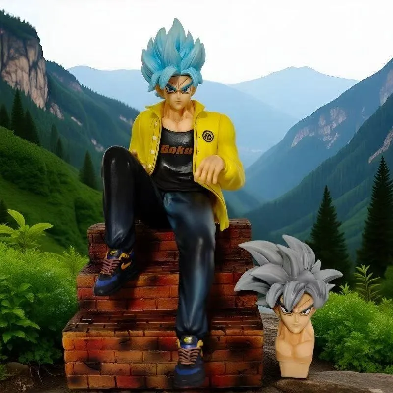 

Dragon Ball супер двуглавая скульптура Гоку сидящая на ступеньках фигурка статуя орнамент коллекция подарок