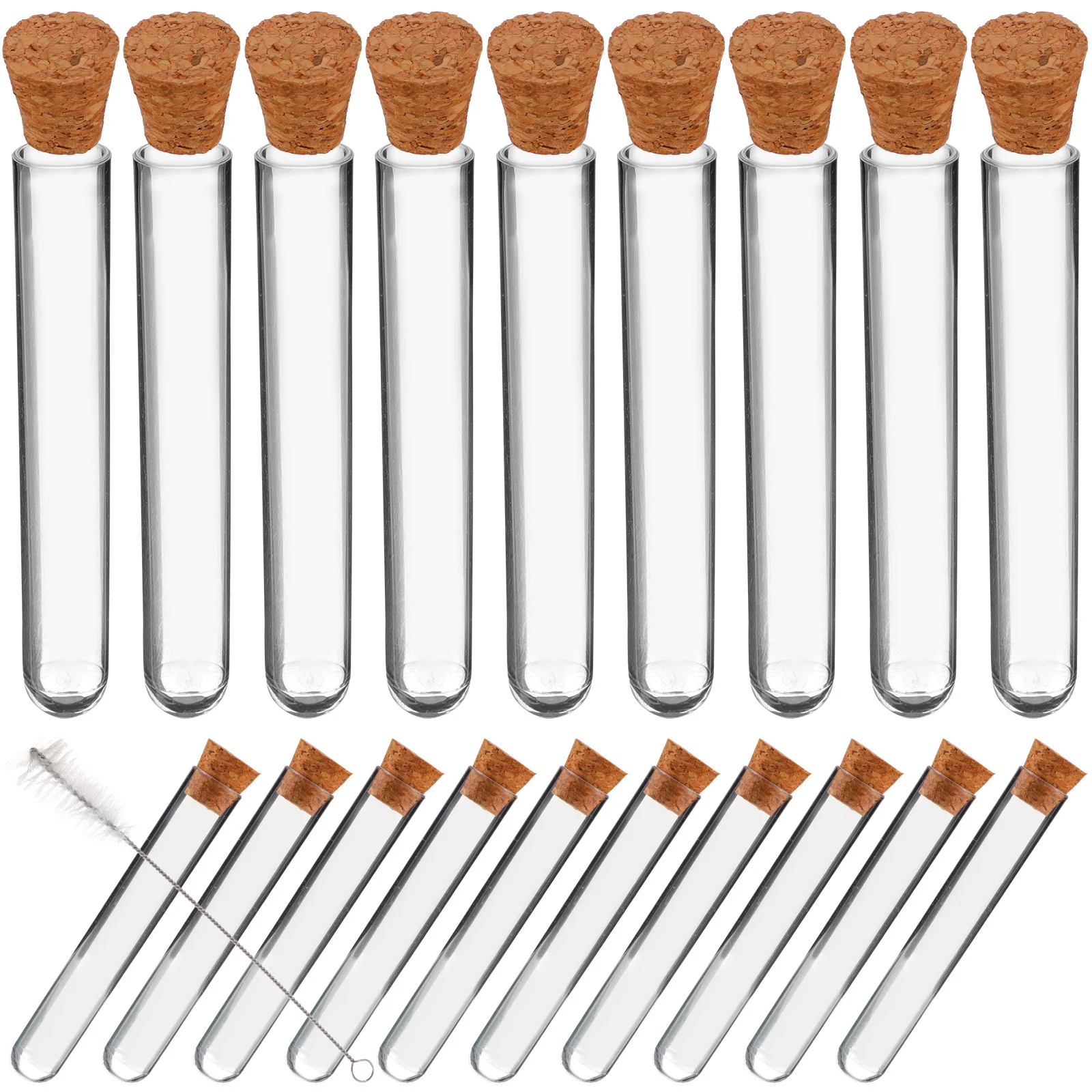 100개 1.2X7.5Cm 플라스틱 테스트 튜브 투명 소형 프리미엄 하드 쉘 코르크 마개 샘플 로션 액체용 누출 방지